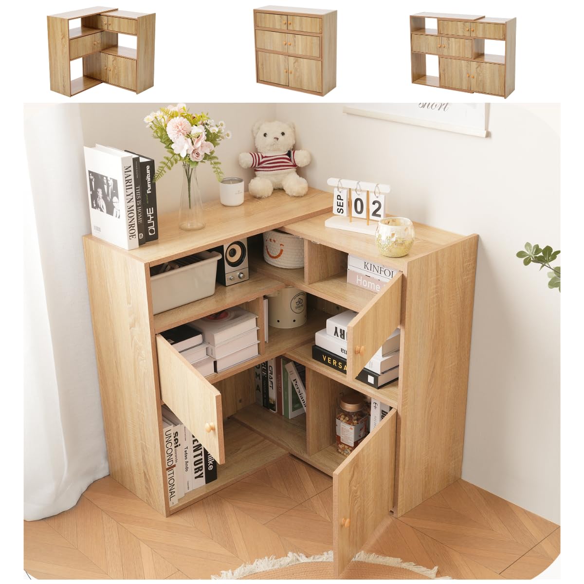 Amazon.co.jp: サイドボード コーナーキャビネット 引き出し付き 80cm